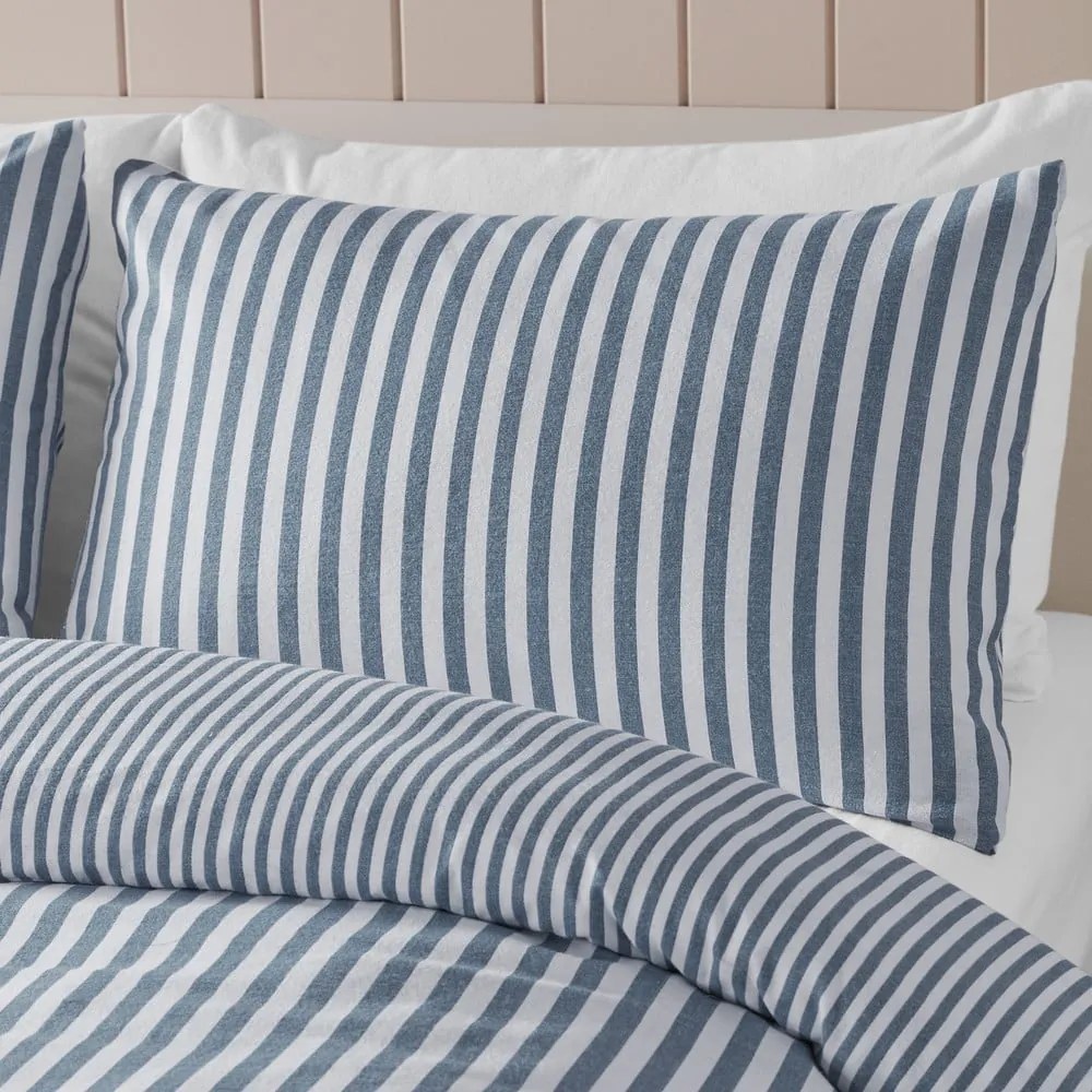 Biancheria da letto singola in flanella blu 135x200 cm Stripe - Catherine Lansfield