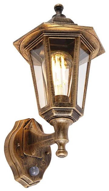 Lampada da parete classica per esterni oro antico con sensore di movimento - New Haven