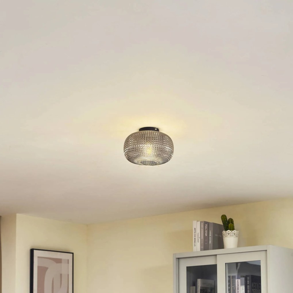Plafoniera soffitto Hildur Lindby, dimmerabile, Alluminio / Grigio / Zincato, Soggiorno / Sala da pranzo, Vetro, Plafoniera