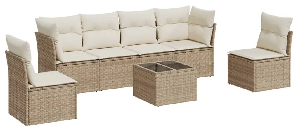 Set divani da giardino 7 pz con cuscini beige in polyrattan