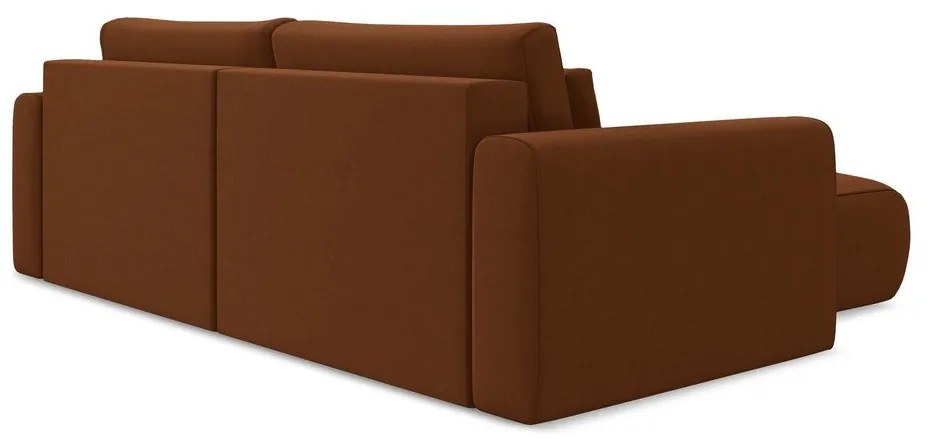 Divano angolare color terracotta allungabile/con contenitore (con penisola a sinistra/con chaise lounge) con rivestimento in velluto Kapua – Makamii