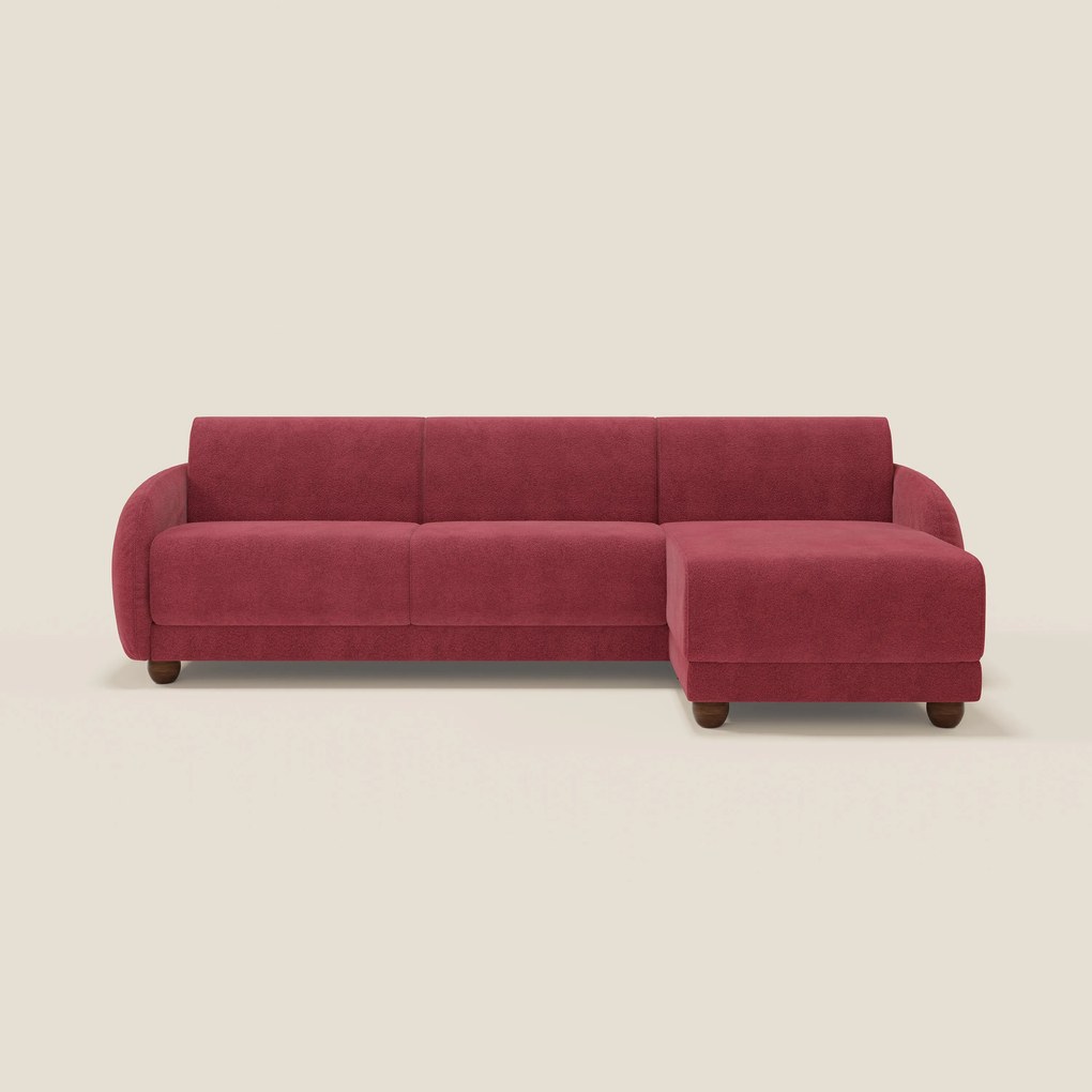 Giglio divano letto angolare con materasso alto 18 cm e penisola contenitore in morbido bouclé impermeabile T07 rosso