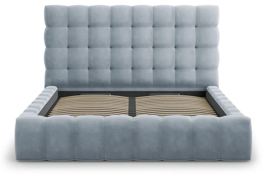 Letto matrimoniale imbottito azzurro con contenitore con griglia 200x200 cm Bali - Cosmopolitan Design