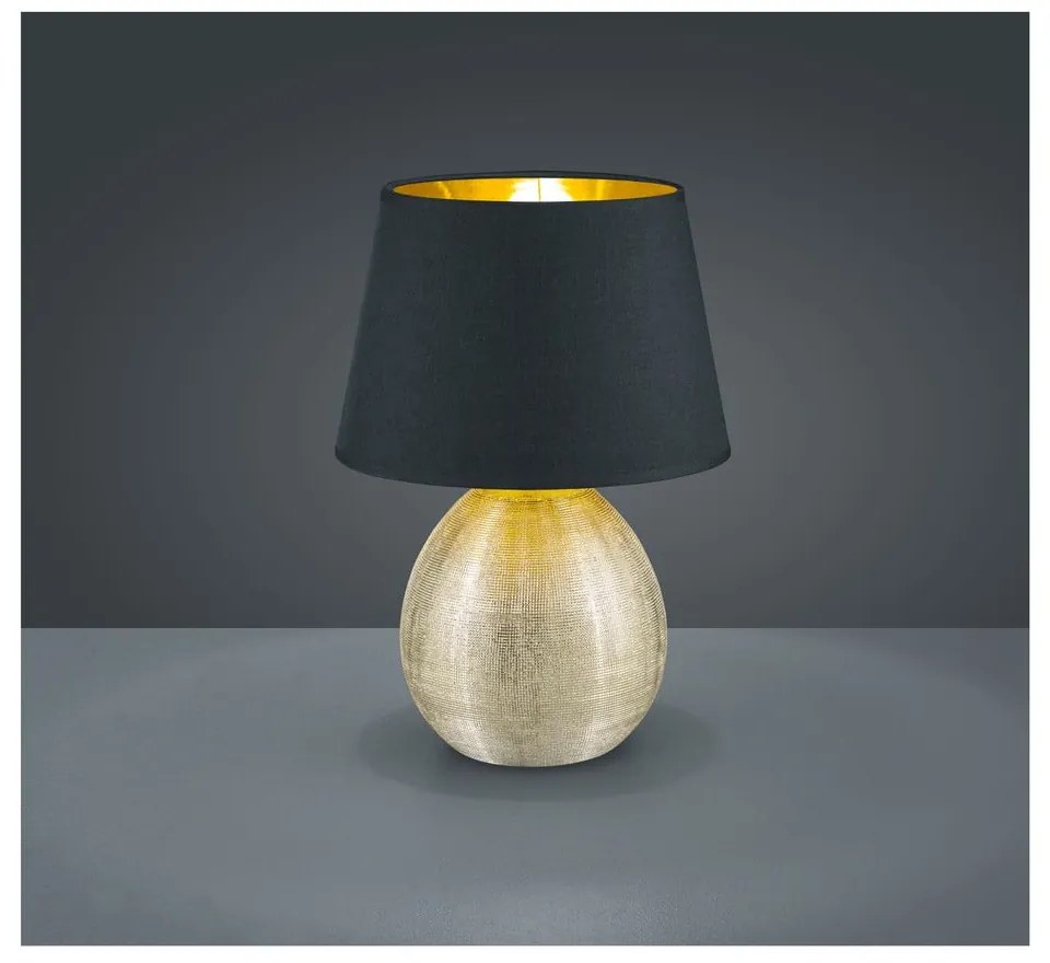 Lampada da tavolo in ceramica nera e tessuto, altezza 35 cm Luxor - Reality