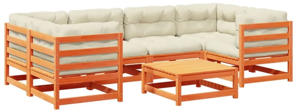 Set divani giardino 7 pz con cuscini marrone cera massello pino