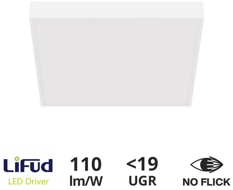 Plafoniera LED 60x60 40W IP40 UGR19 No-Flicker - LIFUD Driver Colore  Bianco Naturale 4.000K