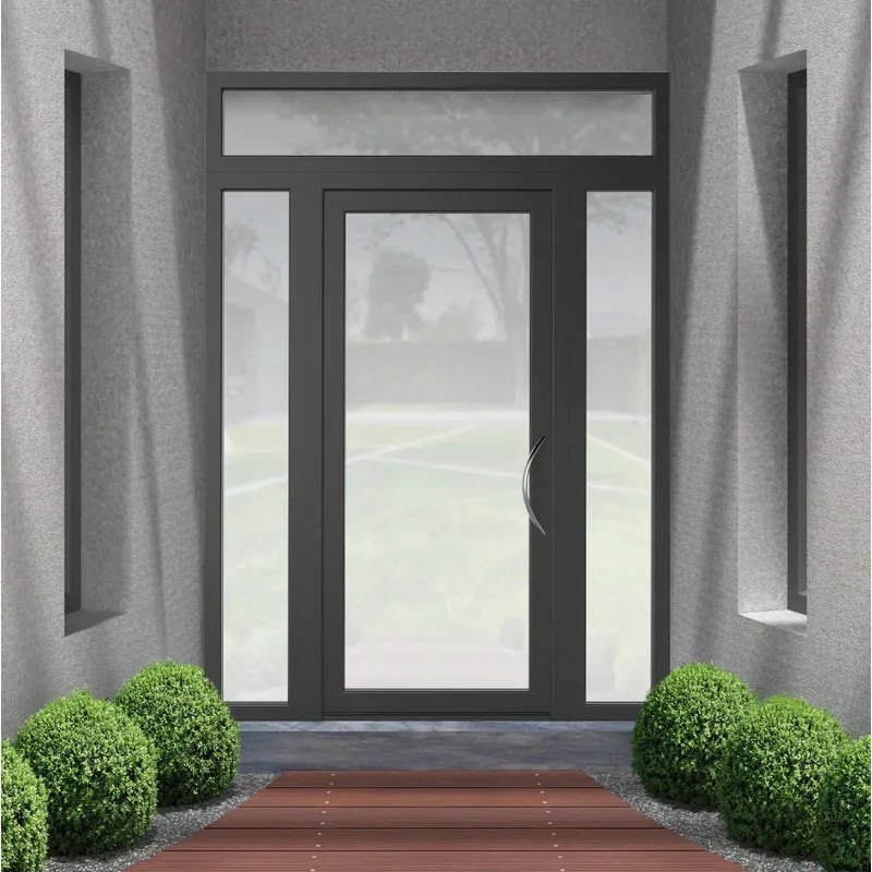 Portoncino d'ingresso Condo23 con vetro L 90 x H 210 cm in alluminio grigio, apertura spingere a sinistra