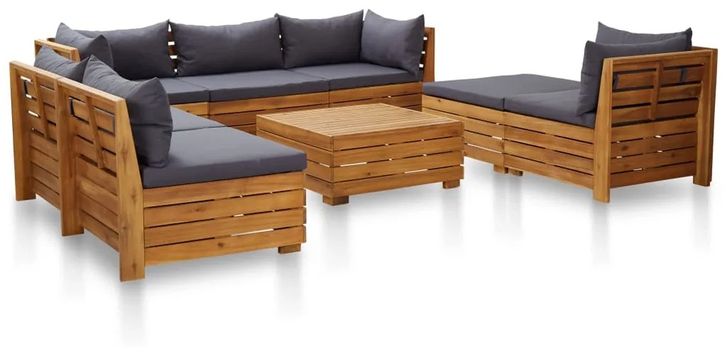 Set divani giardino 8 pz con cuscini legno acacia grigio scuro