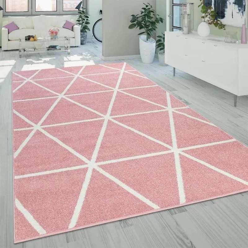 Tappeto arredo moderno a pelo corto Rombi  Colore Rosa, Dimensioni cm 200x280