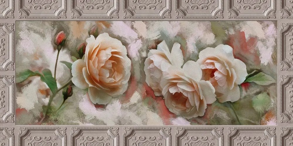Quadro su tela – Rosa in cornice storica
