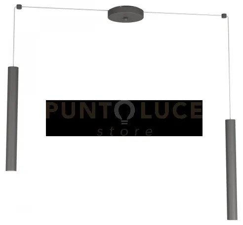 Round tube sospensione 2 luci grigio antracite cavo cm.250 con base...