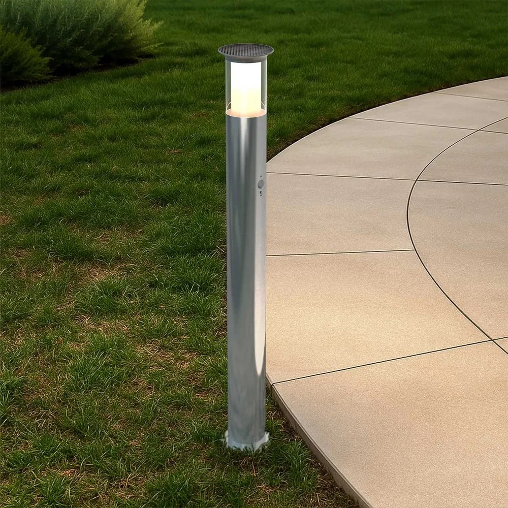 Paletto Solare 80cm in Acciaio Inox con Sensore Movimento e Picchetto Colore  Bianco Naturale 4.000K