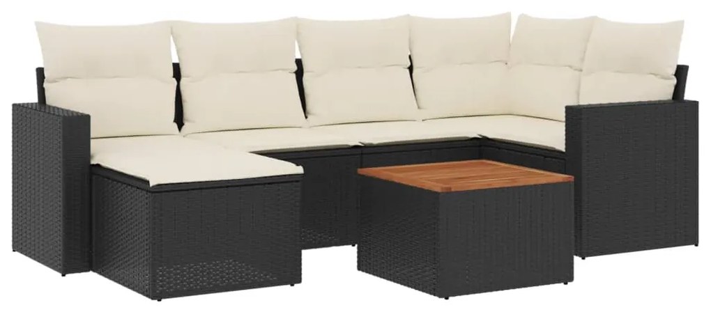 Set divani da giardino con cuscini 7pz nero polyrattan