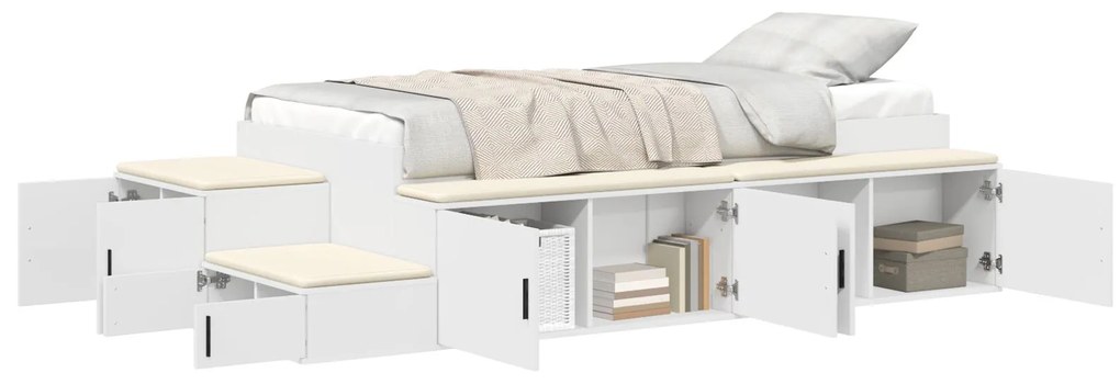 Telaio letto magazzino set di 3 bianco legno massello, truciolare