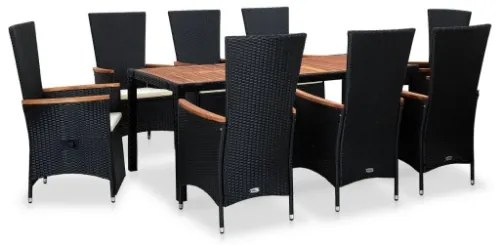 Set da Pranzo da Giardino 9 pz con Cuscini in Polyrattan Nero