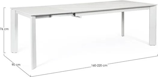 Tavolo Da Interno Allungabile 90x160-220 In Acciaio Piano In Ceramica Bianco-Grigio Briva Bizzotto
