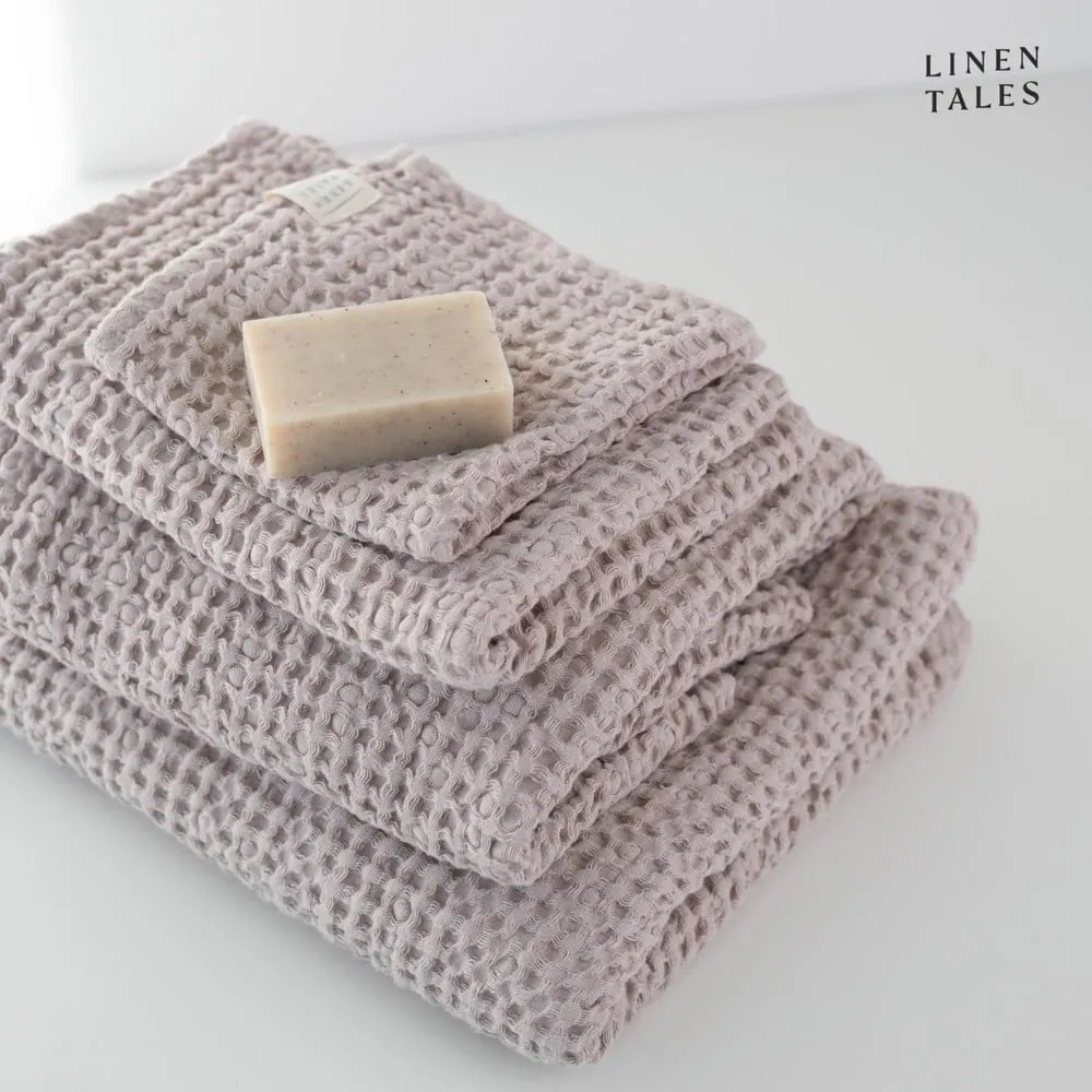 Asciugamani e teli da bagno rosa chiaro in un set di 3 pezzi Powder - Linen Tales