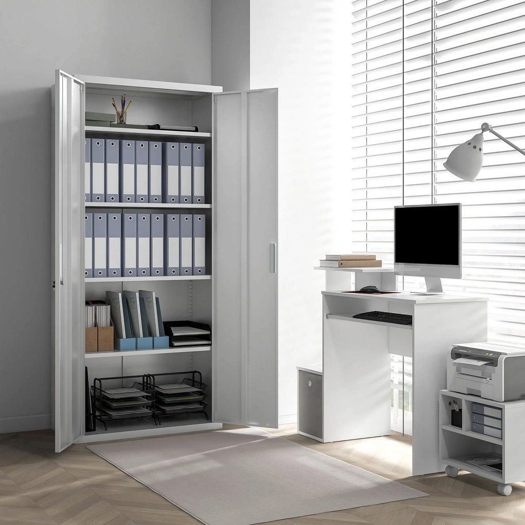 Armadio da Ufficio in Acciaio con 4 Ripiani Regolabili 80x40x180 cm Bianco...