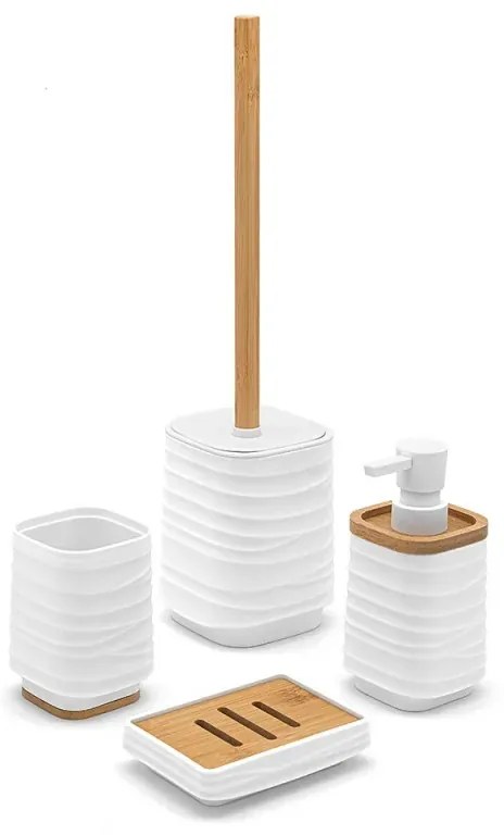 Dispenser sapone da appoggio bianco in abs e bambù Wave