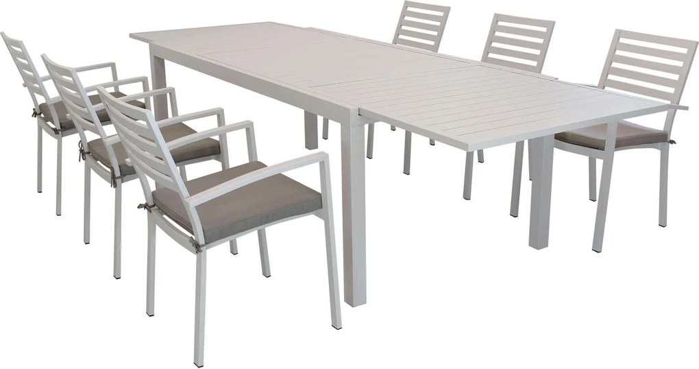 DEXTER - set tavolo in alluminio cm 200/300 x 100 x 74 h con 6 poltrone Dexter