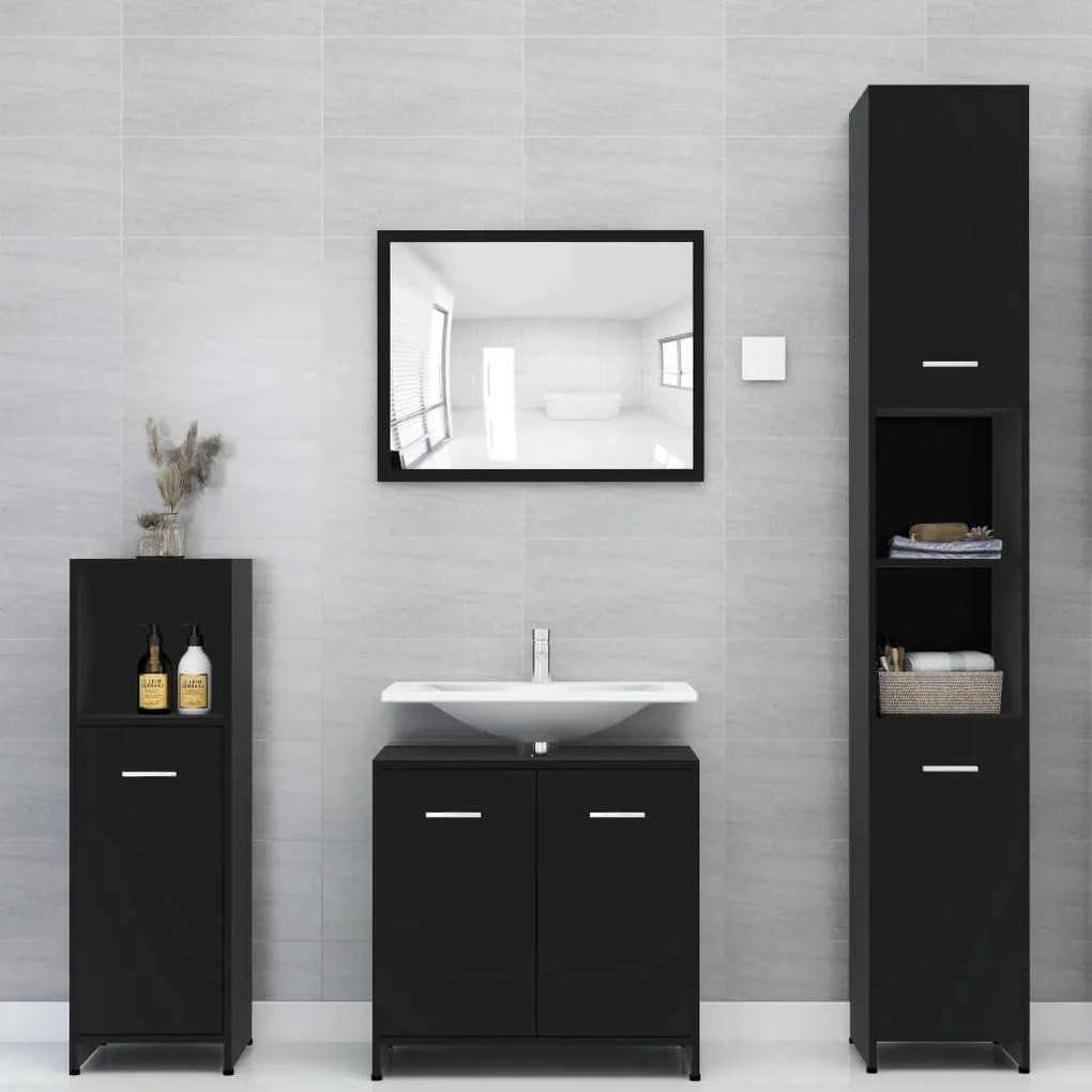 Set mobili da bagno 3 pz nero in truciolato