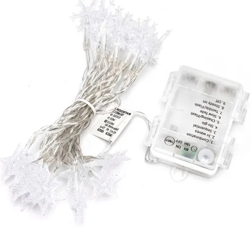 Aigostar - Catena luminosa natalizia LED per esterni 25 LED/8 funzioni 3xAA 2,5 m IP44 bianco freddo