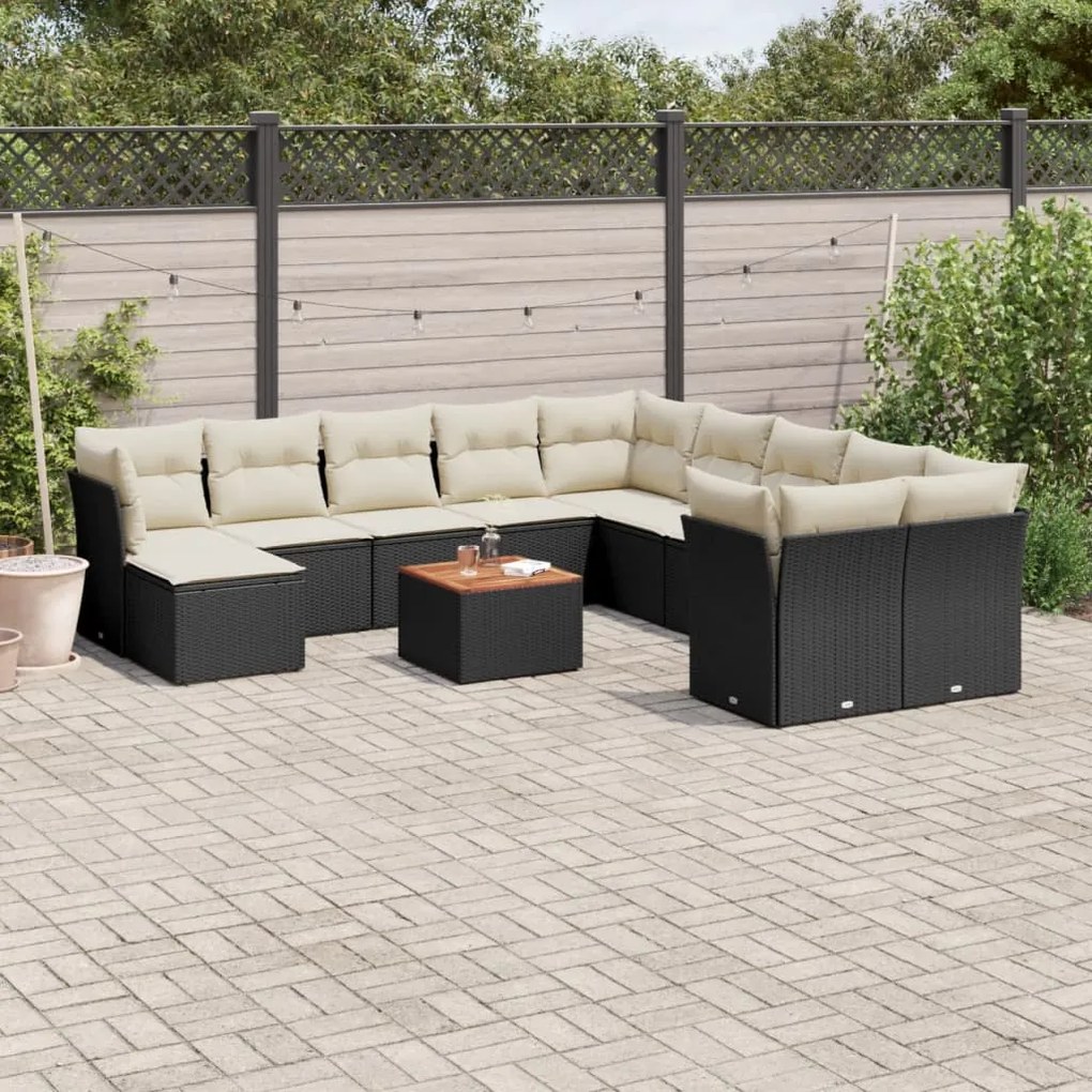 Set divani da giardino 12 pz con cuscini nero in polyrattan