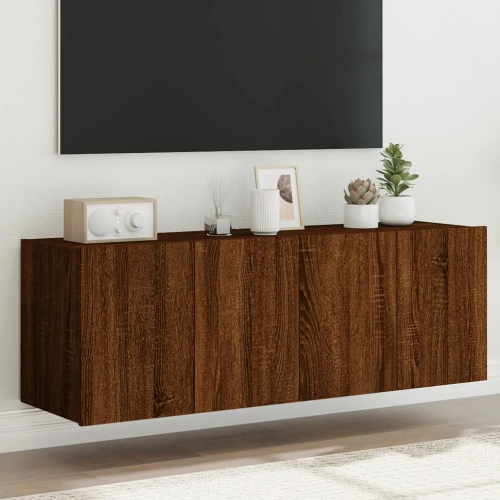 Mobili TV a Parete con Luci LED 2pz Rovere Marrone 60x35x41 cm