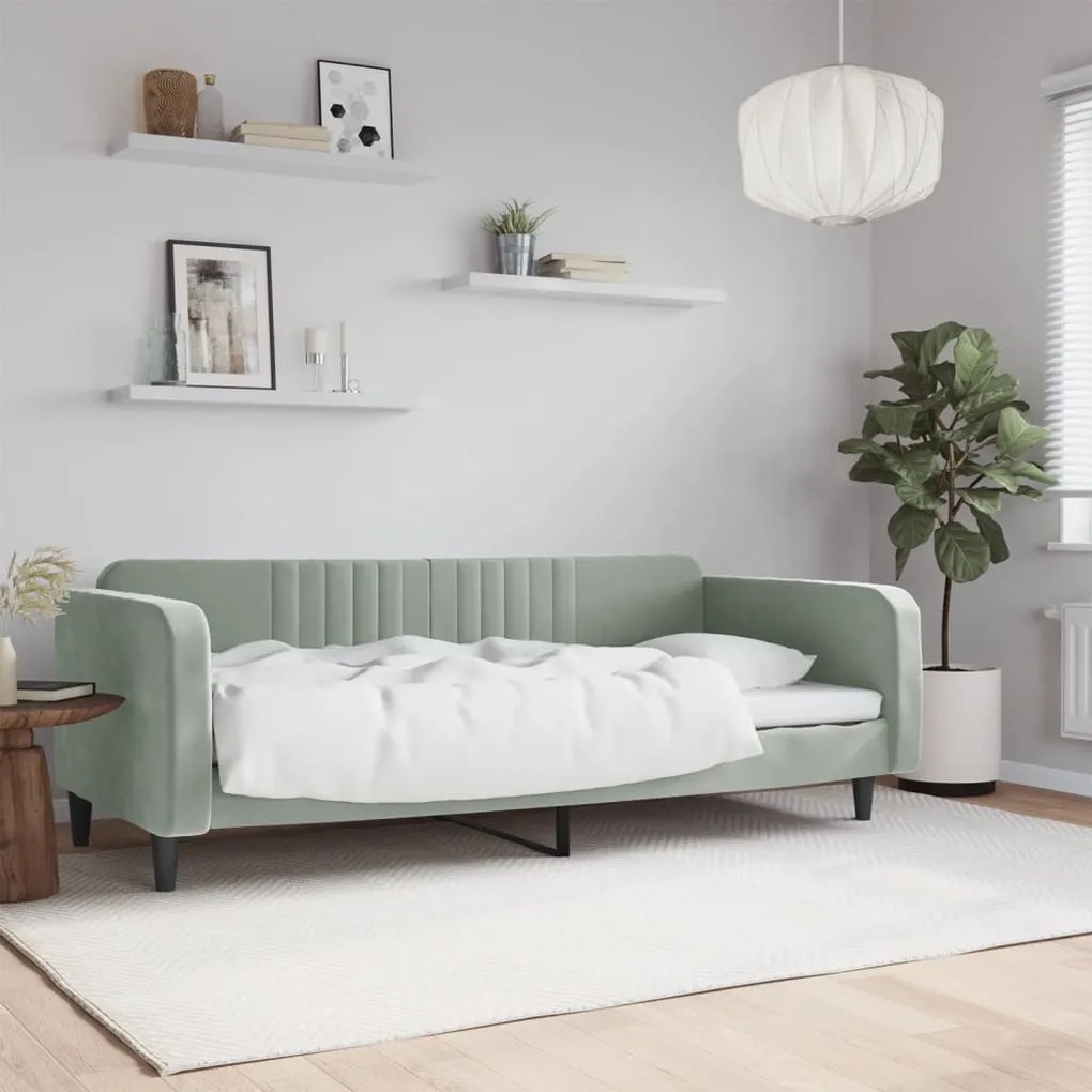 Letto Da Giorno Grigio Chiaro 100x200 Cm İn Velluto /