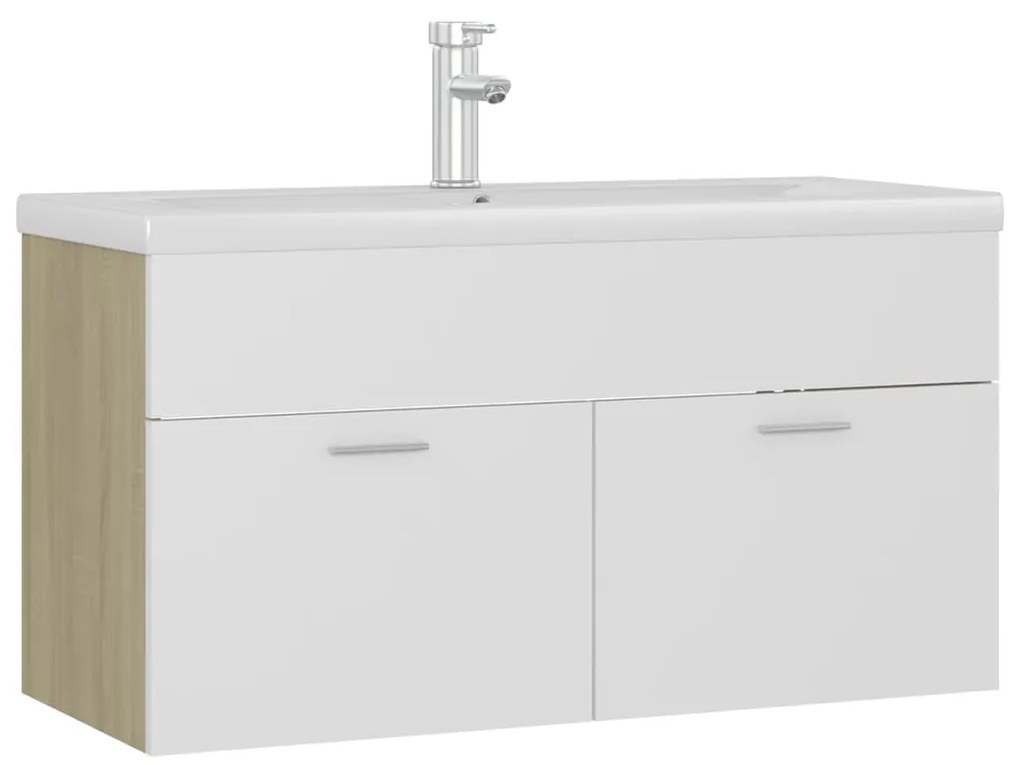 Mobile lavabo integrato bianco rovere sonoma legno multistrato