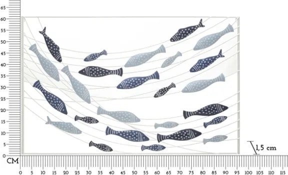 Pannello decorativo da parete design pesci 96,5X1,5X61 cm multicolor