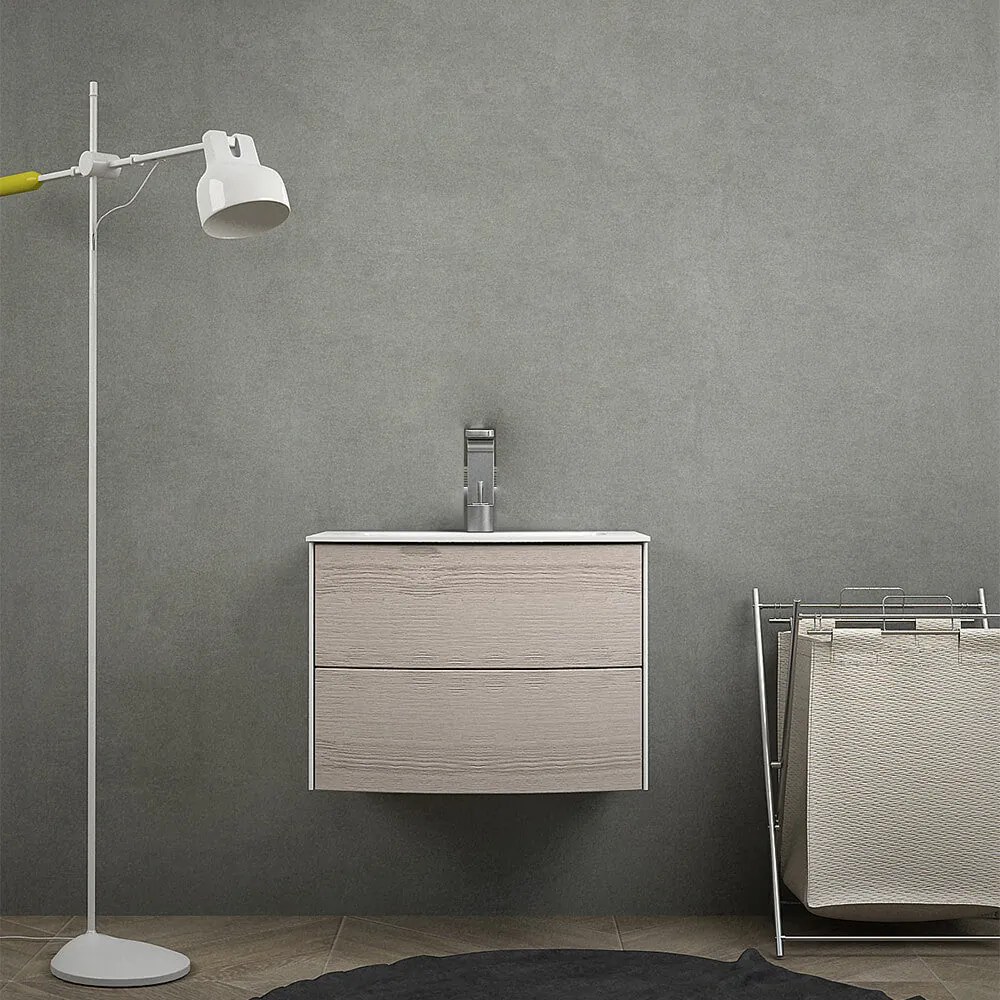 Mobile per bagno sospeso 60 cm modello Rio Rovere sbiancato senza specchio