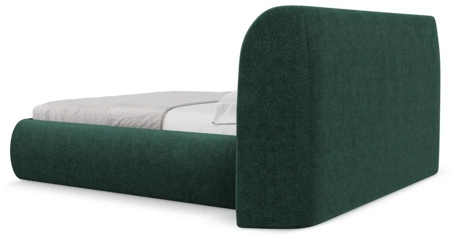 Letto matrimoniale imbottito verde scuro con contenitore con griglia 140x200 cm Hauke - Makamii