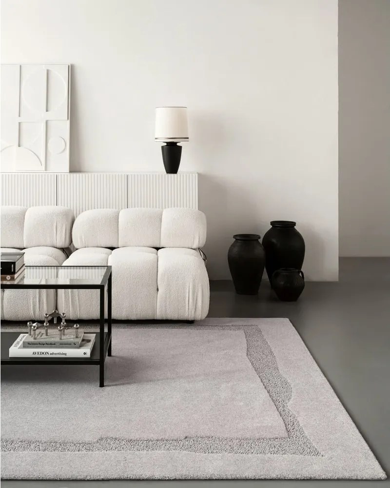 Tappeto in lana grigio chiaro 133x190 cm Morphic Rocca - Agnella