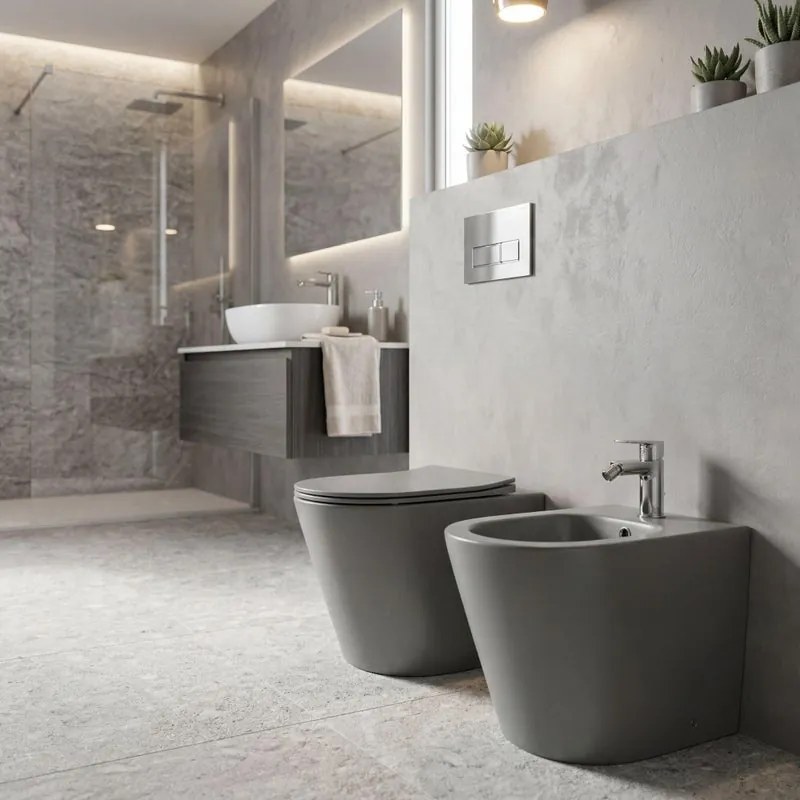 Bidet filomuro Brenta Idrobric L 37,5 x H 40 x P 54 cm grigio opaco fissaggi inclusi