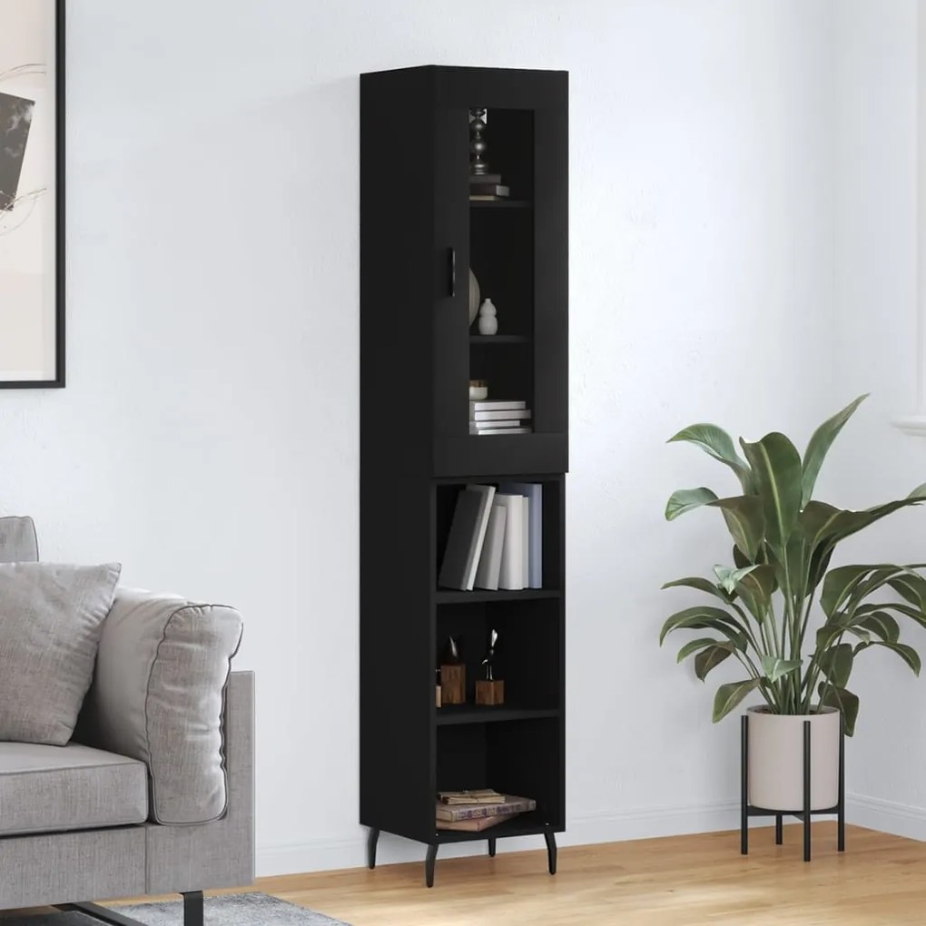 Credenza Nera 34,5x34x180 Cm İn Legno Multistrato /
