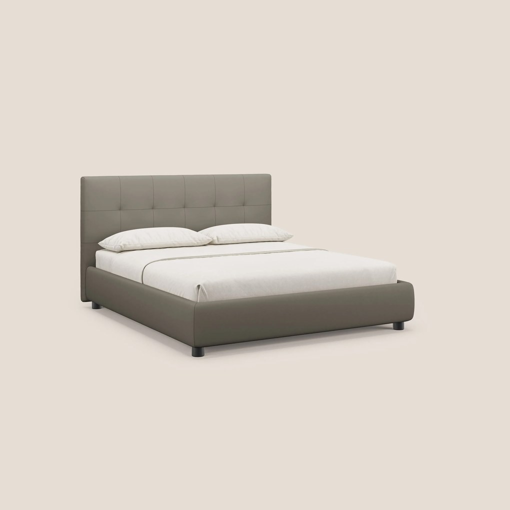 Minato letto imbottito contenitore con testata trapuntata in ecopelle impermeabile T04 talpa