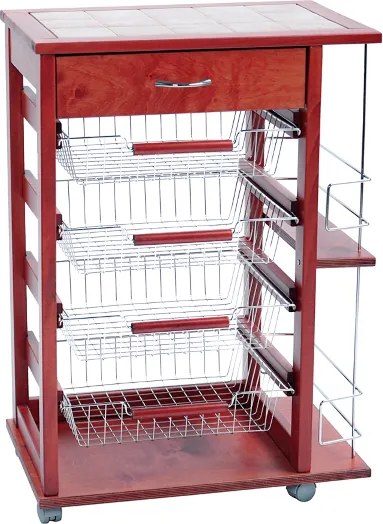 Carrello porta frutta con cassetto e bottigliera CILIEGIO