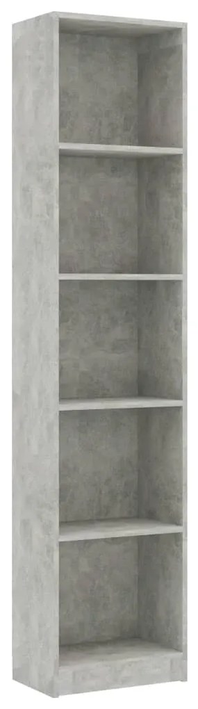 Libreria 5 Ripiani Grigio Cemento 40x24x175cm Legno Multistrato