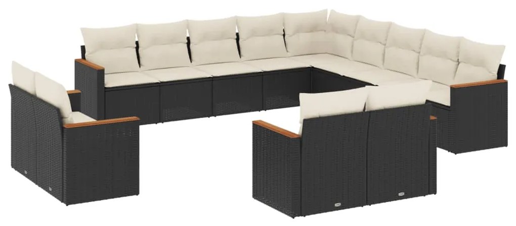 Set Divani da Giardino 13pz con Cuscini Nero in Polyrattan