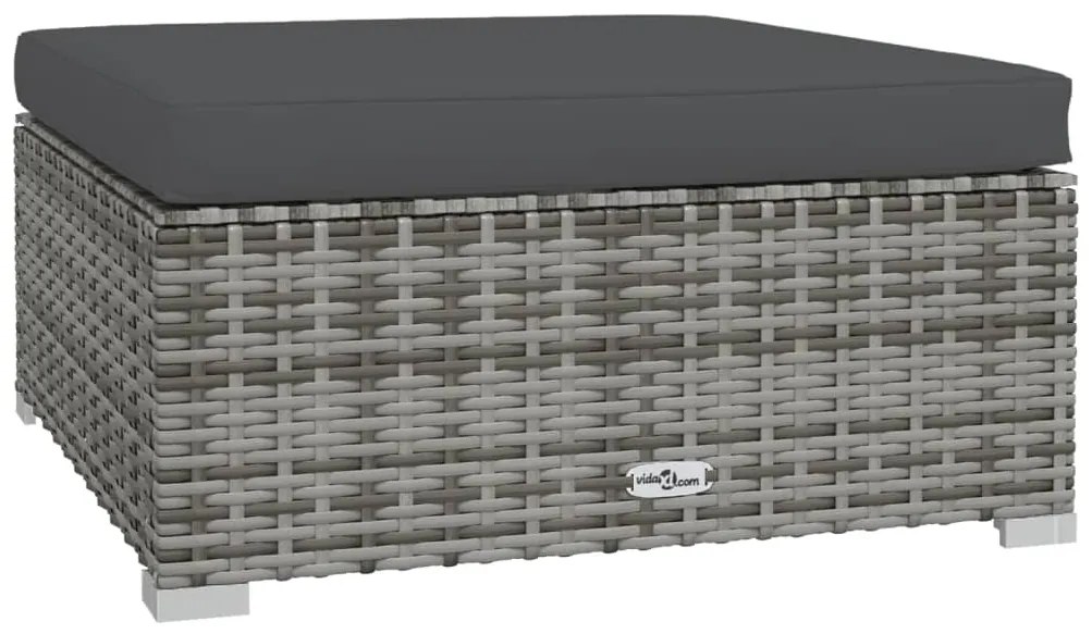 Poggiapiedi giardino con cuscino grigio 70x70x30 cm polyrattan