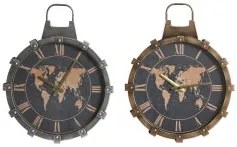 Orologio da Parete DKD Home Decor 42 x 8,5 x 54 cm Cristallo Argentato Dorato Ferro Mappamondo (2 Unità)