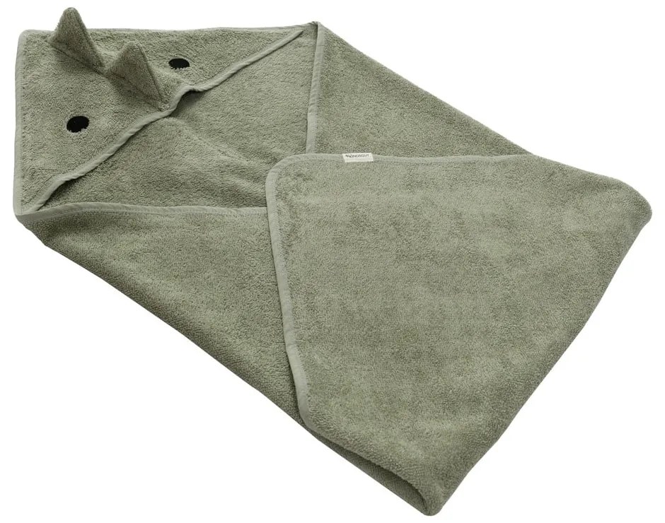 Asciugamano per neonato in cotone verde con cappuccio 75x75 cm Dinosaur - Kindsgut
