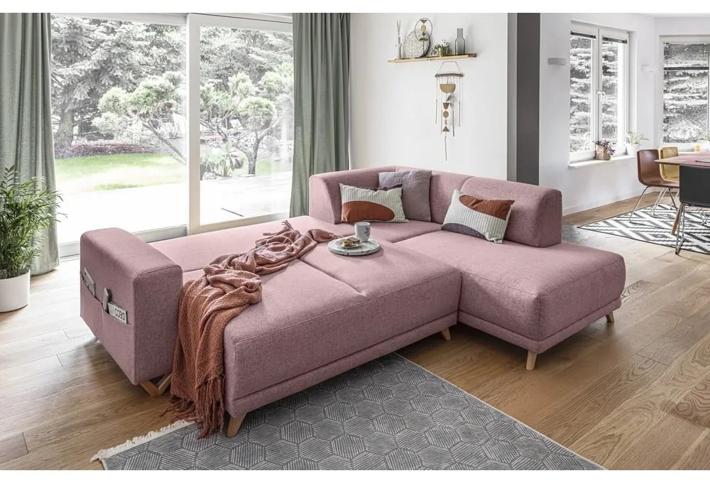 Divano angolare rosa allungabile e con contenitore (penisola a destra/a L) Classy Sophie – Miuform