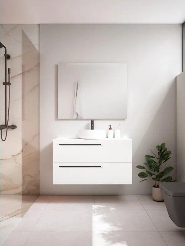 Mobile da bagno sospeso sotto lavabo L 100 x H 55 x P 39.5 cm bianco laccato opaco, 2 cassetti VISOBATH Mia
