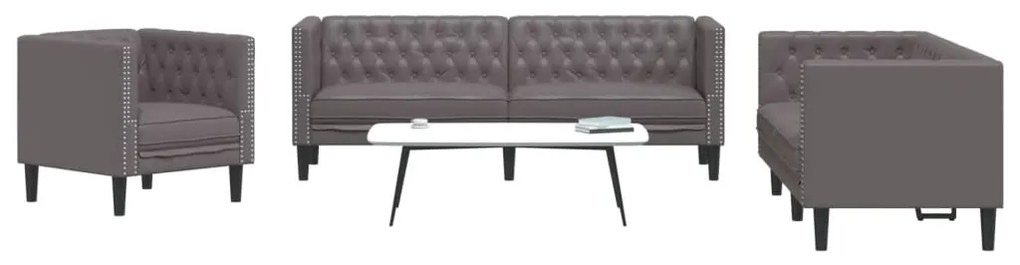 Set Divani Chesterfield 3pz Grigio İn Similpelle /