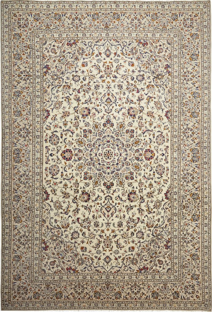 Kashan Tappeto 240x360 Beige (Iran) Annodato A Mano