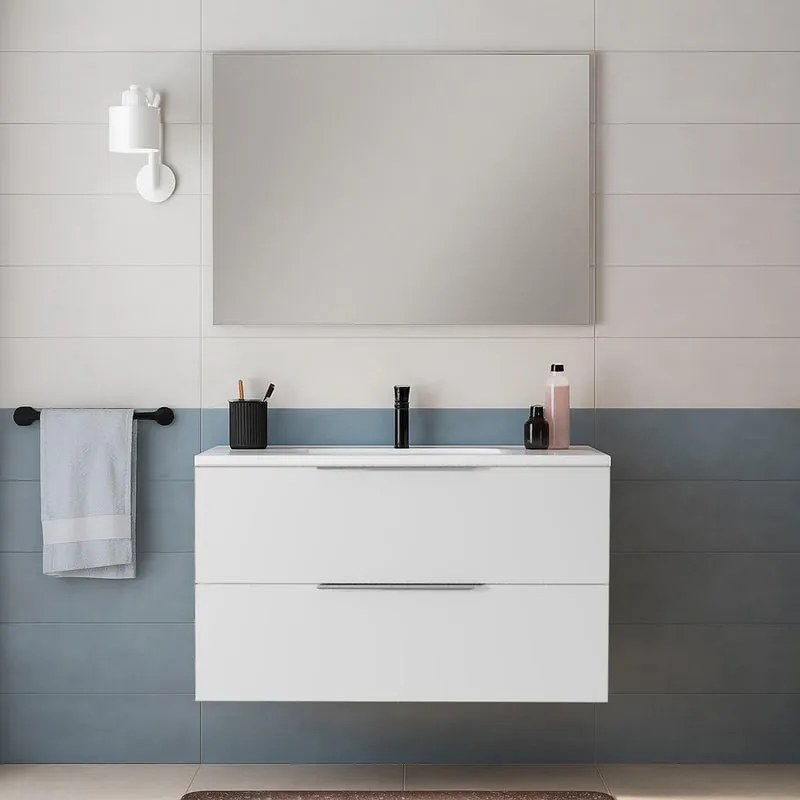 Mobile da bagno sospeso sotto lavabo L 70 x H 75 x P 51 cm bianco, 3 cassetti Neo, Maniglie acquistabili separatamente
