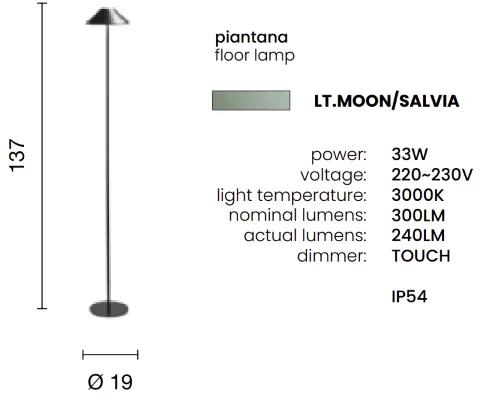 Piantana LED moderna senza fili ricaricabile touch H137 MOON Salvia
