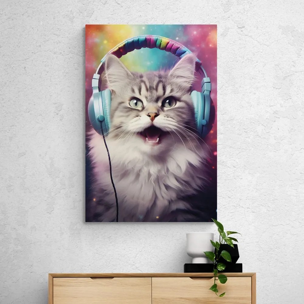 Stampa su tela – Gatto con cuffie